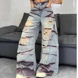 Women's Wide Leg Baggy Jeans Trendy 2026 Denim Pants Vintage Hip Hop Loose Fit